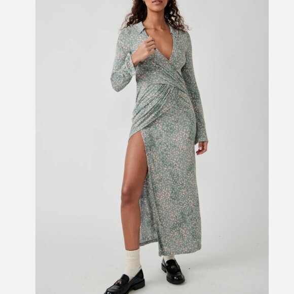 Free People "Shayla" wrap Midi Dress - Picture 2 of 6